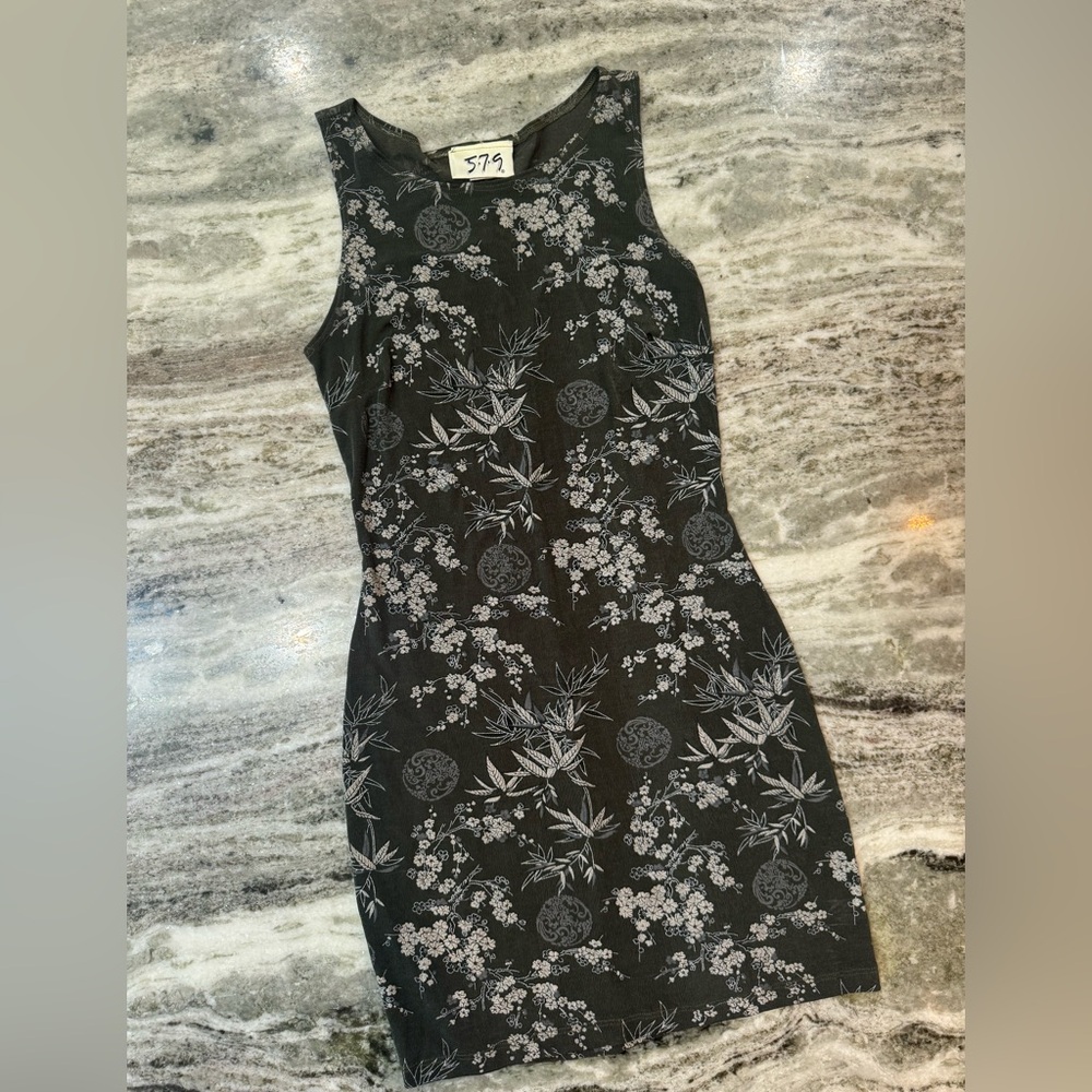 Vintage Y2K 579 Dark Green & White Floral Mini Dress
